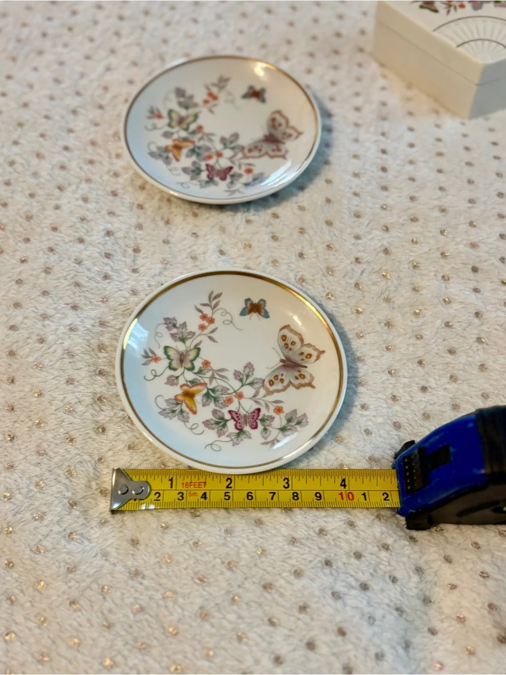 Vintage Avon Butterfly Collection 3 Pc Porcelain Trinket Dish & Box Set 22K Gold